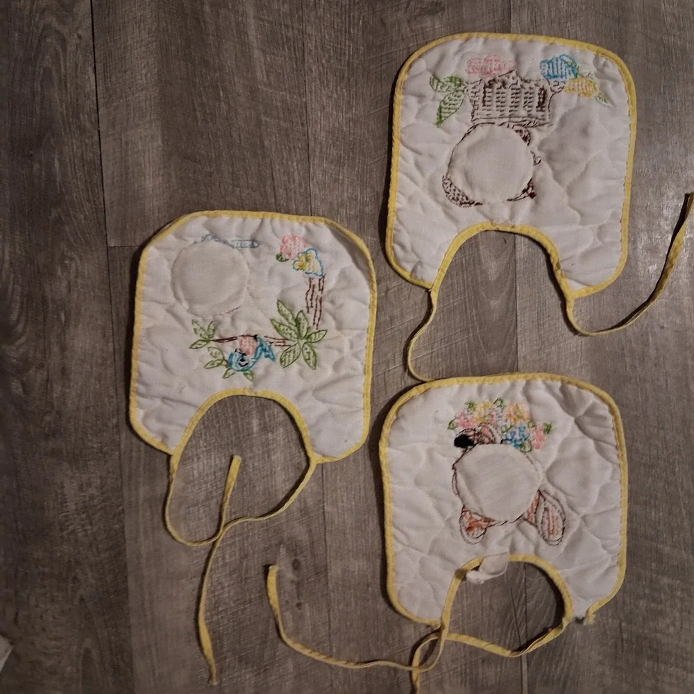 Vtg Disney Embroidered Cross-stitch Baby Bibs-Bambi Thumper Squirrel Lot Of‎ 3